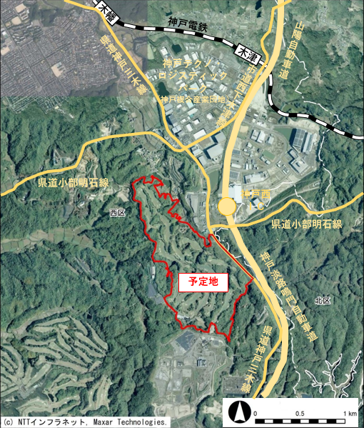 西神戸ゴルフ場の位置(航空図）