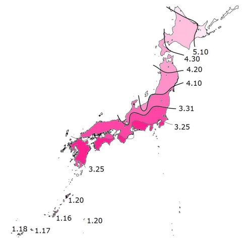 さくらの開花日の等期日線図