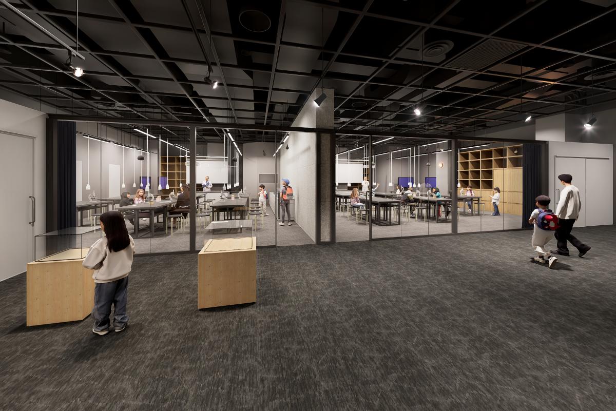 通路から見た実験室1実験室2