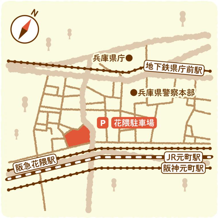 市営花熊駐車場の位置図